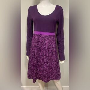 Prana Moxie Dress Purple Lagoon Long Sleeve Empire Waist Jersey Knit Women M